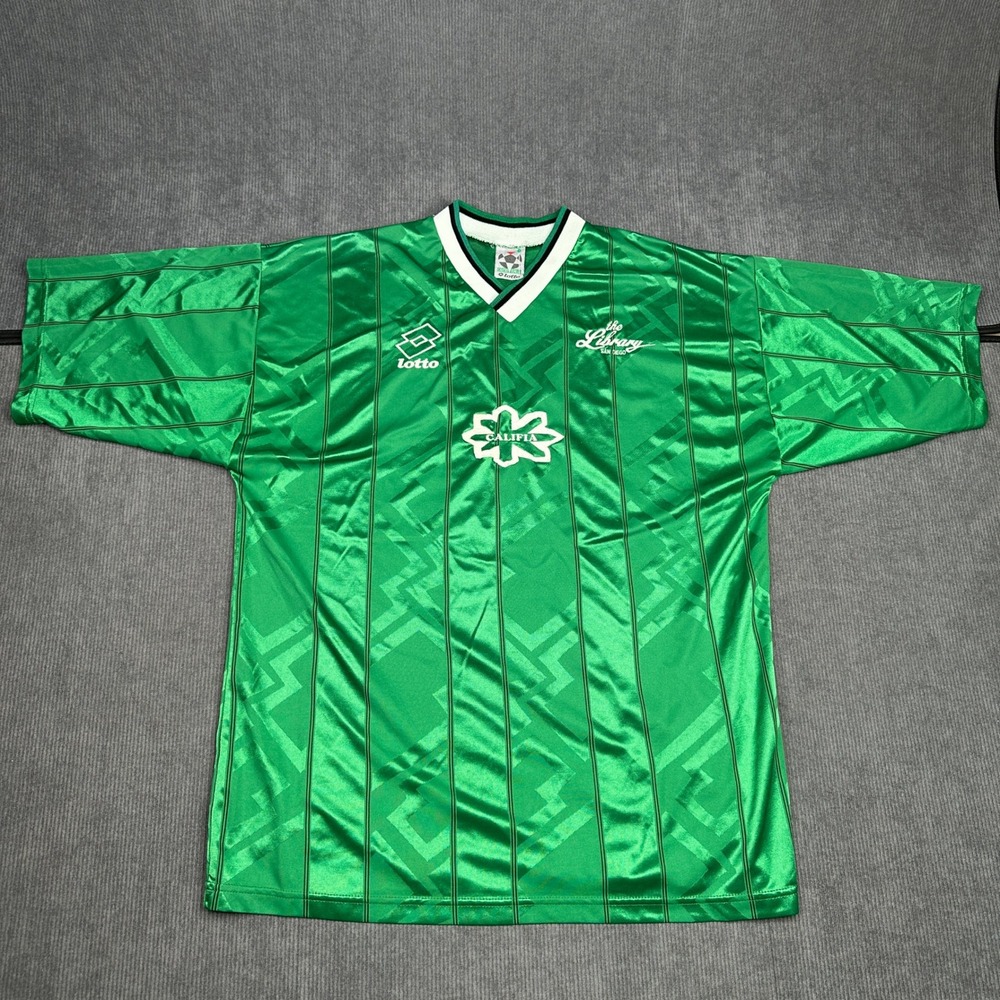 Vintage Lotto Soccer Jersey Green Geometric Pattern Calcio Italia Mens XL 13